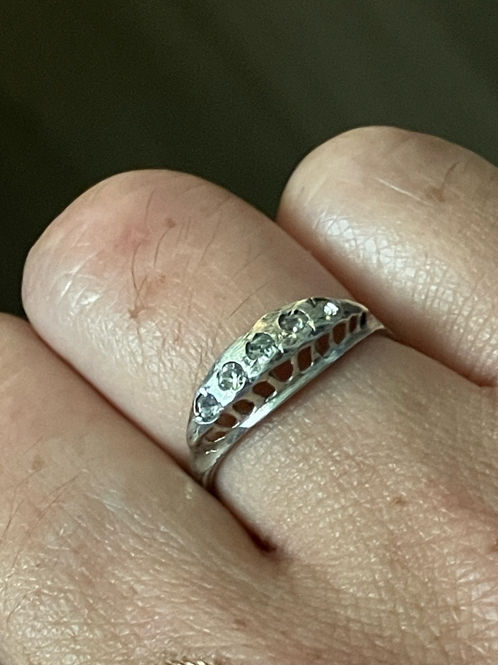 Edwardian Sterling + Paste Crown ring, size 6.25
